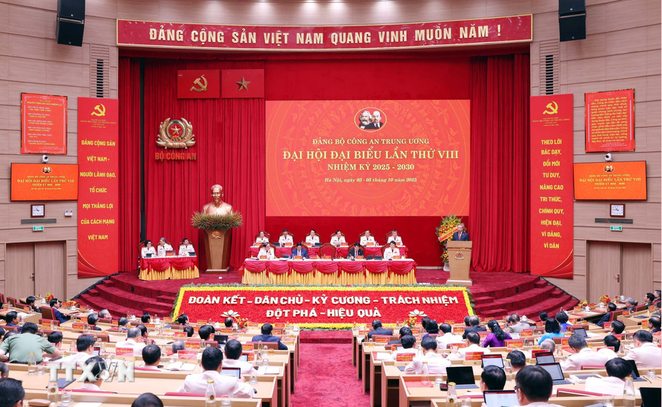 Đại hội đại biểu Đảng bộ Công an Trung ương lần thứ VIII, nhiệm kỳ 2025 - 2030. (Ảnh: Phạm Kiên/TTXVN)