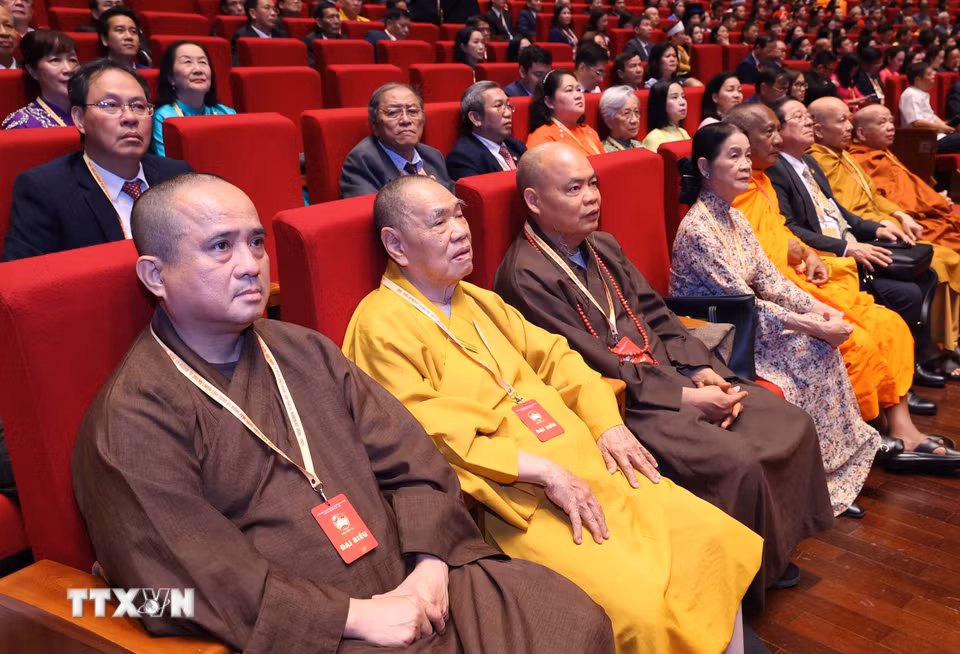 Các đại biểu dự phiên bế mạc Đại hội XI Mặt trận Tổ quốc Việt Nam. (Ảnh: Văn Điệp/TTXVN)