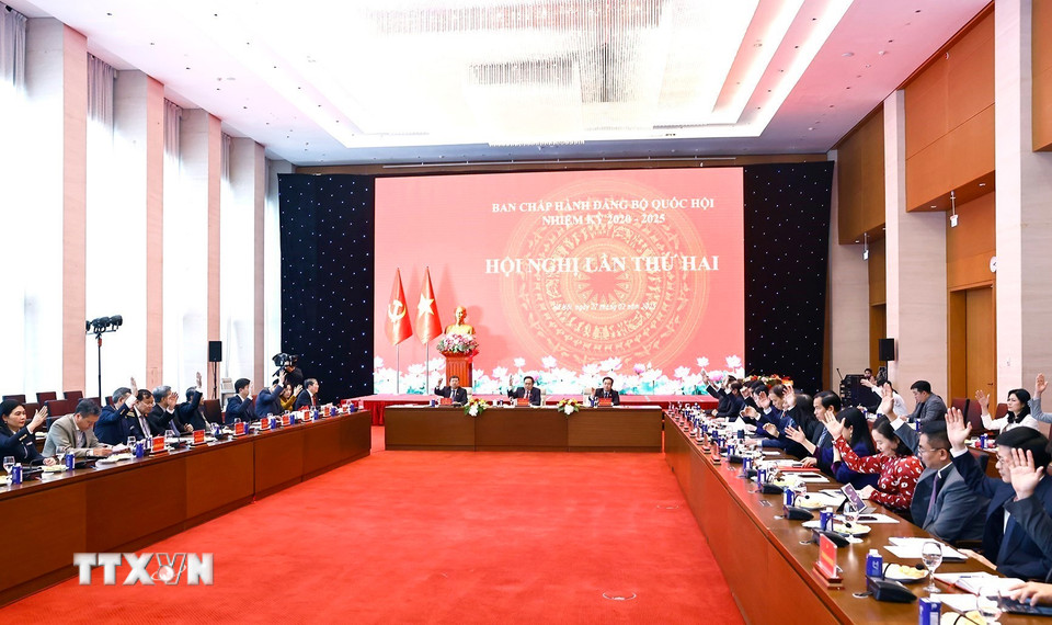 Đại biểu biểu quyết thông qua việc thành lập các Đảng bộ trực thuộc. (Ảnh: Doãn Tấn/TTXVN)