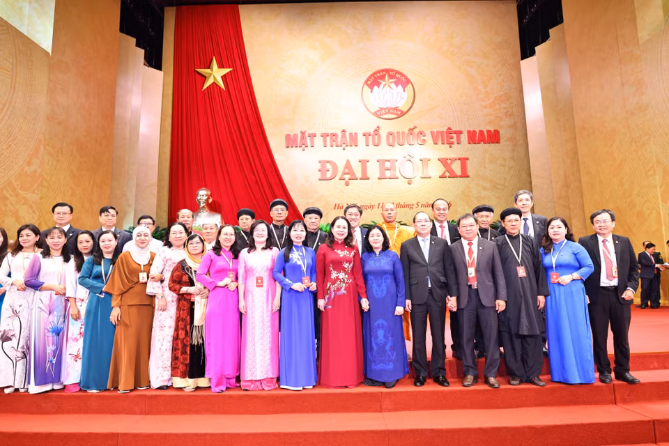 Các đại biểu tham dự phiên bế mạc Đại hội đại biểu Mặt trận Tổ quốc Việt Nam lần thứ XI. (Ảnh: Minh Đức/TTXVN)