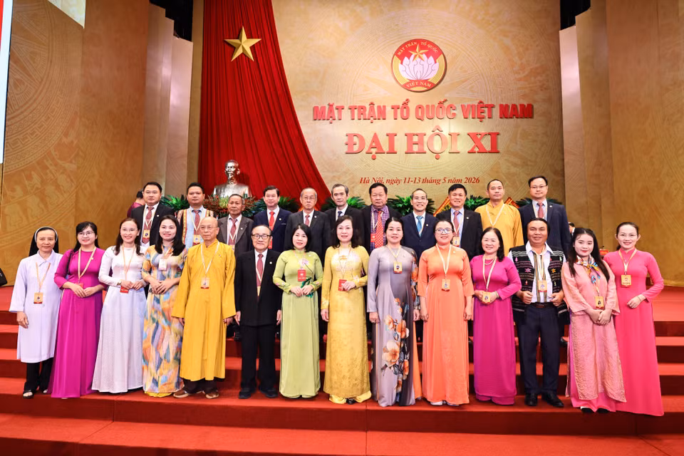 Các đại biểu tham dự phiên bế mạc Đại hội đại biểu Mặt trận Tổ quốc Việt Nam lần thứ XI. (Ảnh: Minh Đức/TTXVN)