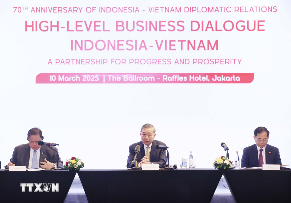 Tổng Bí thư Tô Lâm dự Tọa đàm doanh nghiệp Việt Nam-Indonesia. (Ảnh: Thống Nhất/TTXVN)