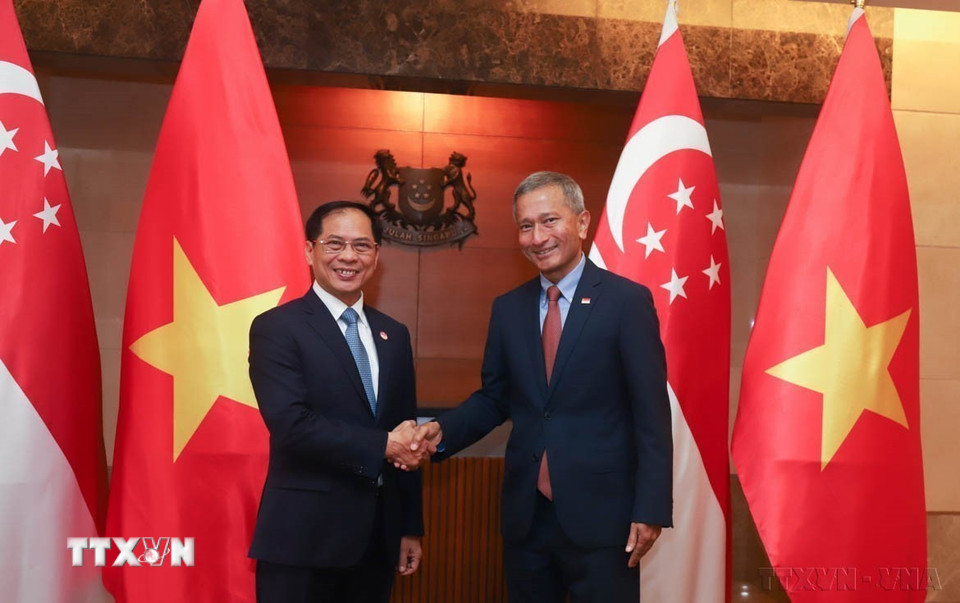 Bộ trưởng Ngoại giao Bùi Thanh Sơn gặp Bộ trưởng Ngoại giao Singapore Vivian Balakrishnan Singapore, 18/07/2023). (Ảnh: Lê Ngọc Dương/TTXVN)