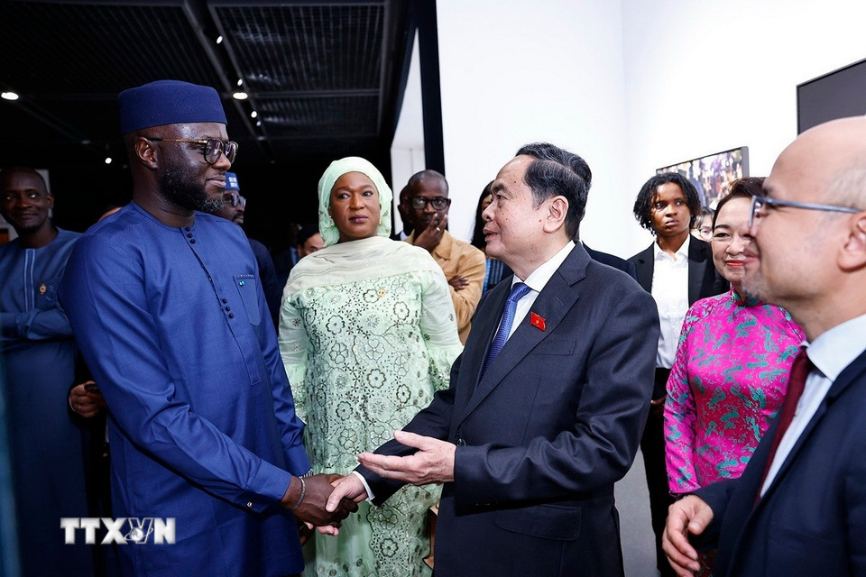 Chủ tịch Quốc hội Trần Thanh Mẫn và Phu nhân tham quan Bảo tàng Văn minh châu Phi. (Ảnh: Doãn Tấn/TTXVN)