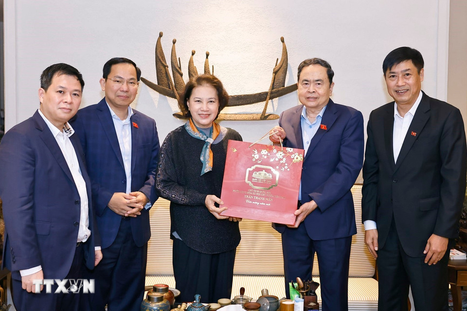 Chủ tịch Quốc hội Trần Thanh Mẫn thăm và chúc tết nguyên Chủ tịch Quốc hội Nguyễn Thị Kim Ngân. (Ảnh: Doãn Tấn/TTXVN)