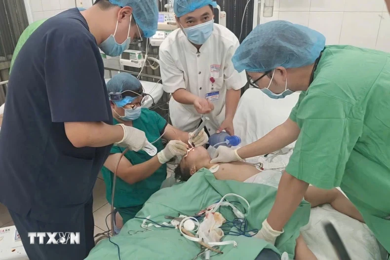 Kịp thời cứu sống bệnh nhi mắc hạt hướng dương đường thở. (Ảnh: TTXVN phát)