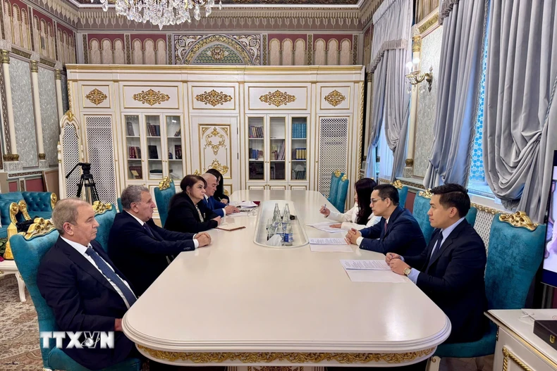 Đoàn công tác của VASS làm việc tại Viện Hàn lâm Khoa học Quốc gia Azerbaijan. (Ảnh: TTXVN phát)