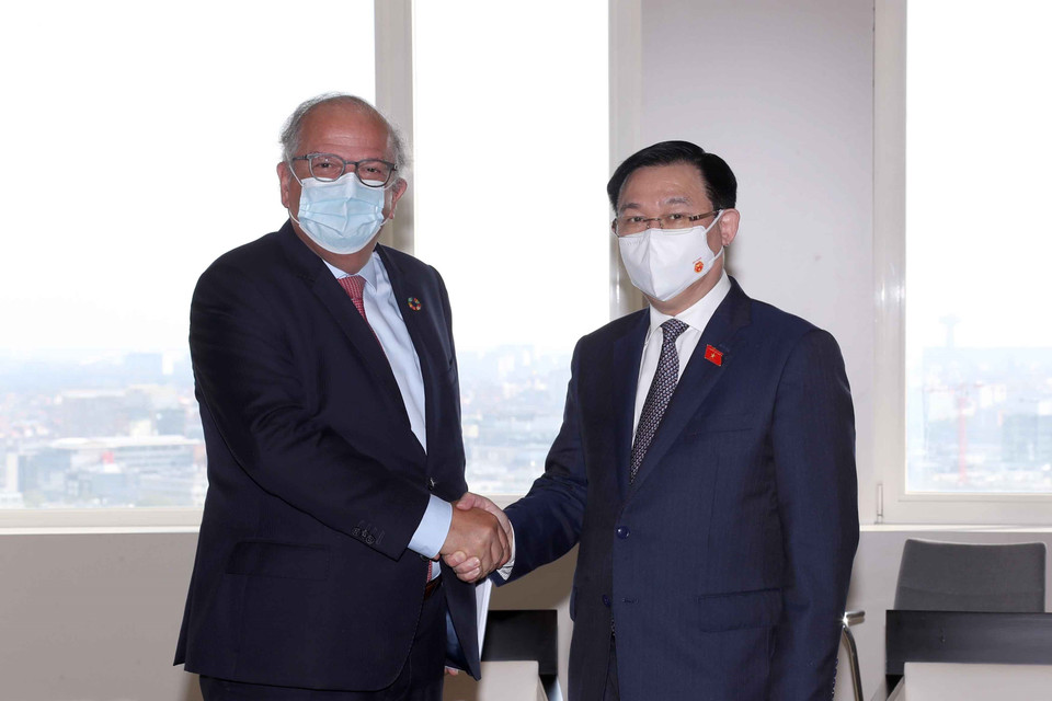 Chủ tịch Quốc hội Vương Đình Huệ tiếp lãnh đạo Tập đoàn Deme. (Ảnh: Doãn Tấn/TTXVN)