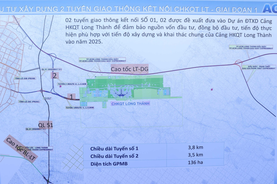 Sơ đồ các tuyến giao thông kết nối với Cảng hàng không quốc tế Long Thành giai đoạn 1. (Ảnh: Thống Nhất/TTXVN)