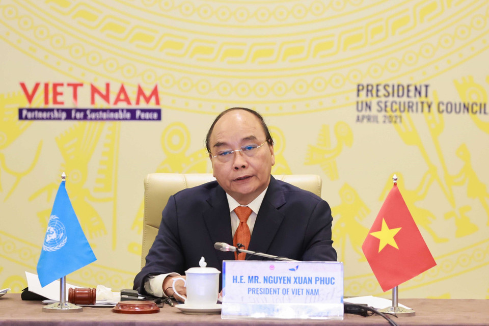 Chủ tịch nước Nguyễn Xuân Phúc phát biểu. (Ảnh: Thống Nhất/TTXVN)