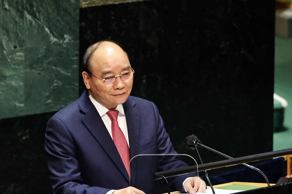 Chủ tịch nước Nguyễn Xuân Phúc cũng nhấn mạnh khát vọng của dân tộc Việt Nam xây dựng đất nước hùng cường. (Ảnh: Thống Nhất/TTXVN)