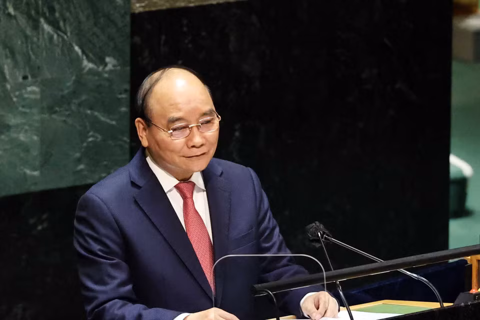 Chủ tịch nước Nguyễn Xuân Phúc cũng nhấn mạnh khát vọng của dân tộc Việt Nam xây dựng đất nước hùng cường. (Ảnh: Thống Nhất/TTXVN)