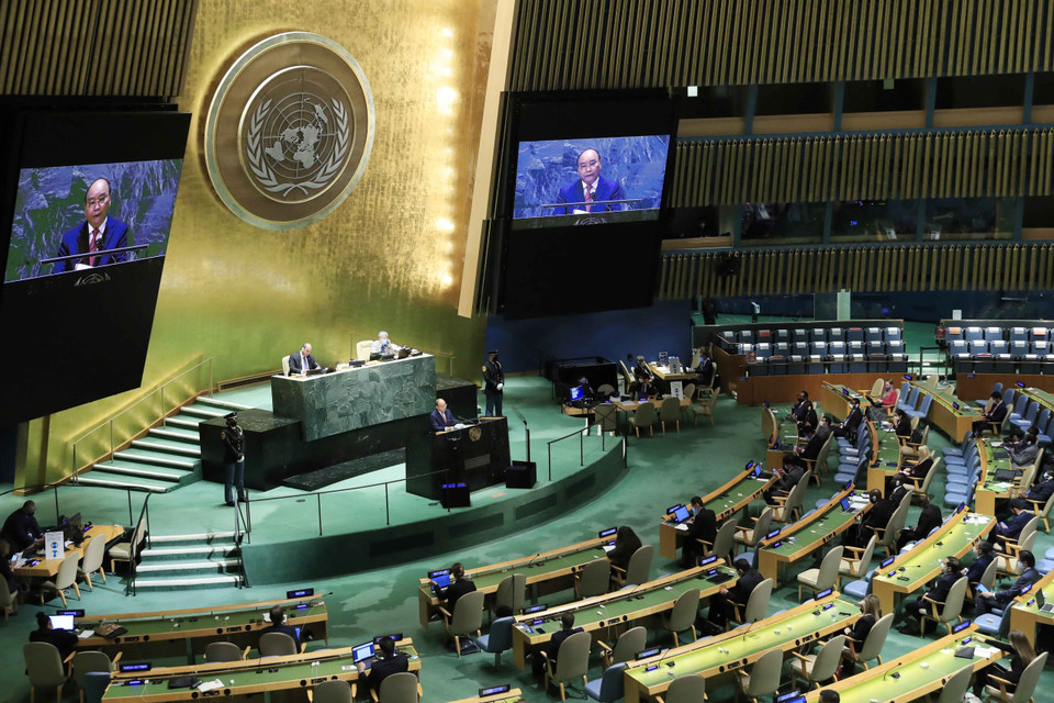 Chủ tịch nước Nguyễn Xuân Phúc khẳng định Việt Nam là thành viên tích cực, đóng góp trách nhiệm vào nỗ lực chung của cộng đồng quốc tế. (Ảnh: Thống Nhất/TTXVN)