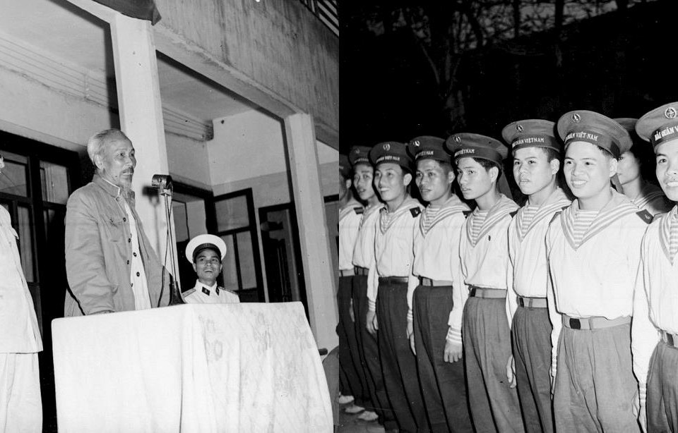 Với tầm nhìn chiến lược, Chủ tịch Hồ Chí Minh rất quan tâm đến vấn đề biển, đảo và lực lượng Hải quân. Những lời dạy bảo ân cần, sâu sắc của Người đã trở thành nhiệm vụ, phương châm xây dựng Hải quân nhân dân Việt Nam ngày càng lớn mạnh. Trong ảnh: Chủ tịch Hồ Chí Minh đến thăm và nói chuyện với bộ đội hải quân (1965). (Ảnh: TTXVN)