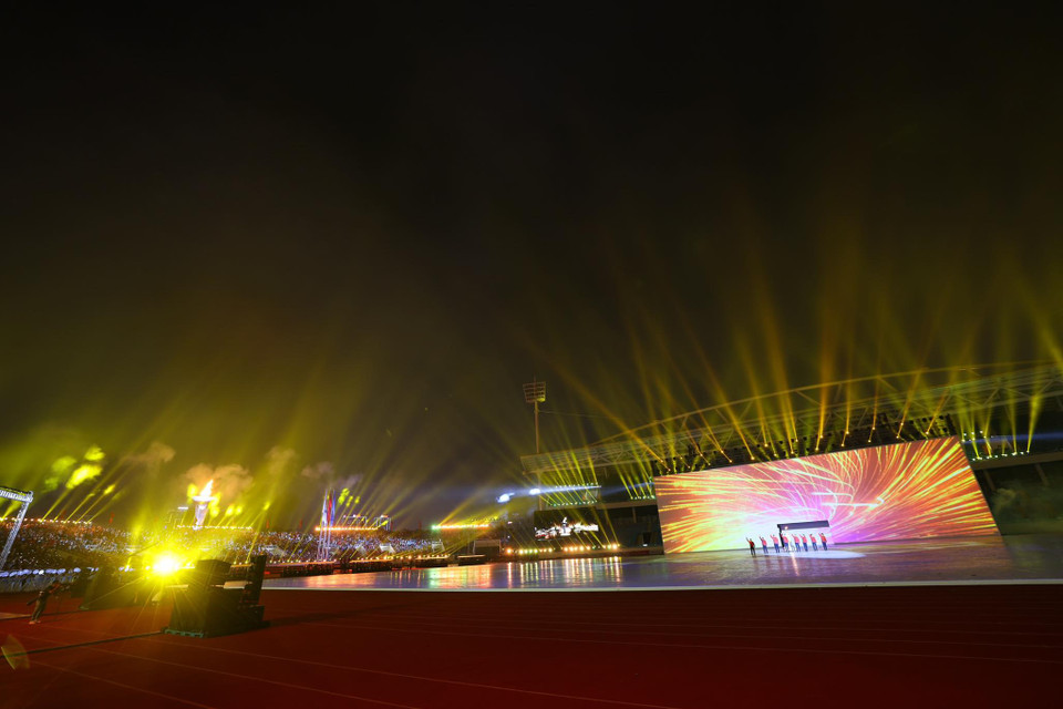 Ca khúc chính thức của SEA Games 31 được vang lên trên sân Mỹ Đình. (Ảnh: Minh Sơn/Vietnam+)