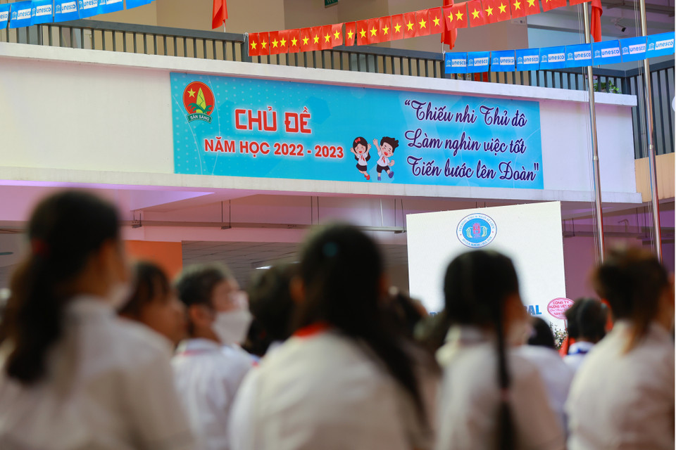 Năm học 2021-2022, cô và trò nhà trường đã vượt qua thách thức của đại dịch COVID-19 để hướng tới năm học thành công. (Ảnh: Hoài Nam/Vietnam+)