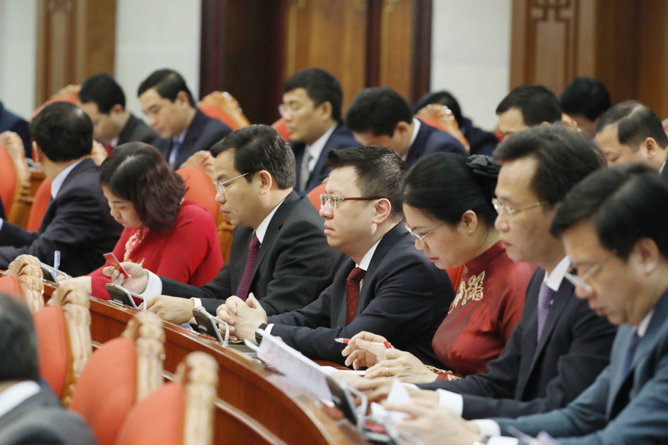 Các đồng chí Ủy viên Trung ương dự Hội nghị. (Ảnh: Phương Hoa/TTXVN)