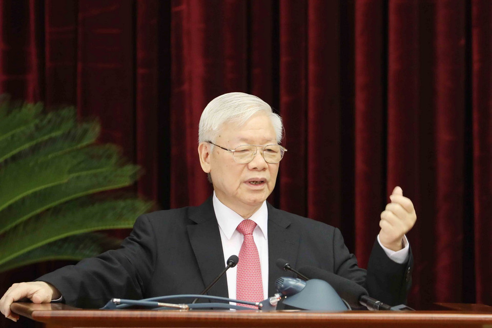 Tổng Bí thư, Chủ tịch nước Nguyễn Phú Trọng phát biểu khai mạc Hội nghị. (Ảnh: Phương Hoa/TTXVN)