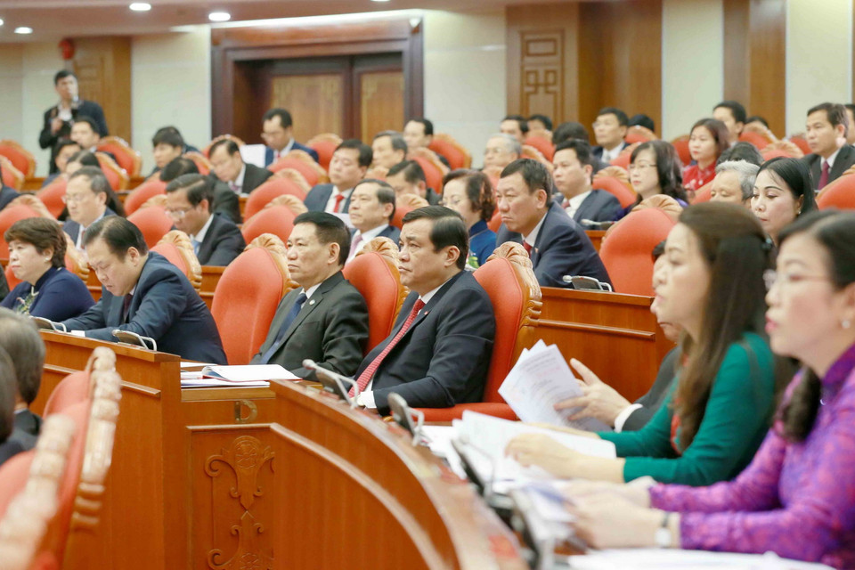 Các đồng chí Ủy viên Trung ương dự Hội nghị. (Ảnh: Phương Hoa/TTXVN)