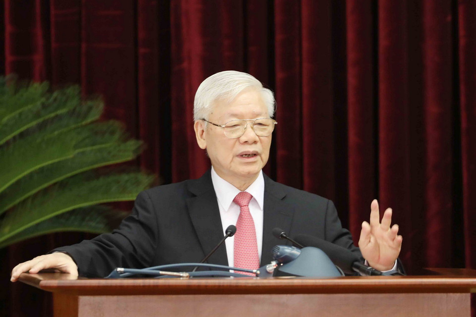 Tổng Bí thư, Chủ tịch nước Nguyễn Phú Trọng phát biểu khai mạc Hội nghị. (Ảnh: Phương Hoa/TTXVN)