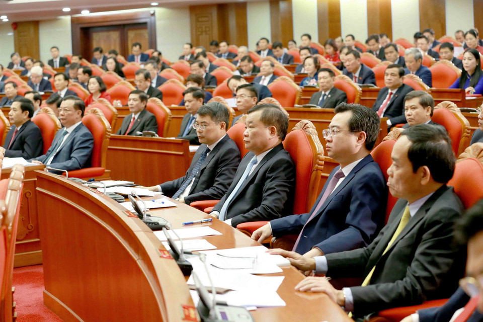 Các đồng chí Ủy viên Trung ương dự Hội nghị. (Ảnh: Phương Hoa/TTXVN)