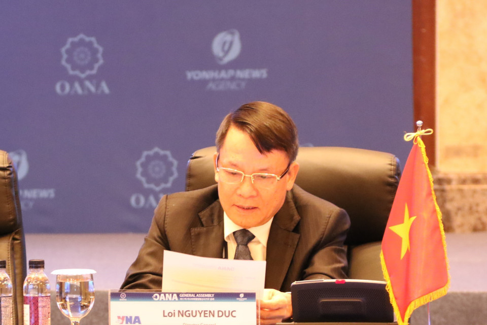 Tổng Giám đốc TTXVN Nguyễn Đức Lợi dự phiên họp của Đại hội đồng OANA. (Ảnh: Mạnh Hùng/TTXVN)