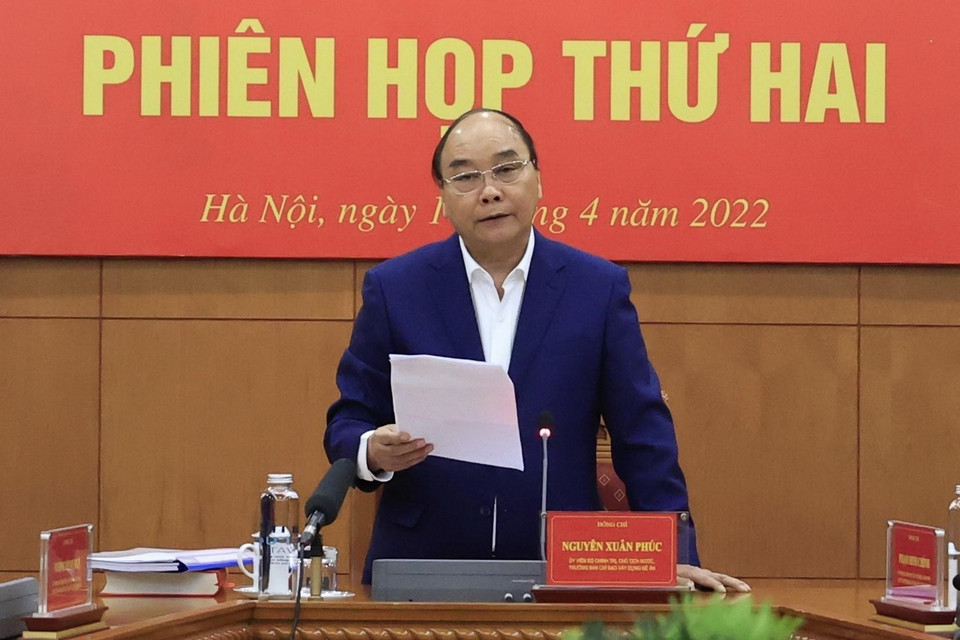 Chủ tịch nước Nguyễn Xuân Phúc phát biểu tại Phiên họp thứ hai của Ban Chỉ đạo. (Ảnh: Thống Nhất/TTXVN)