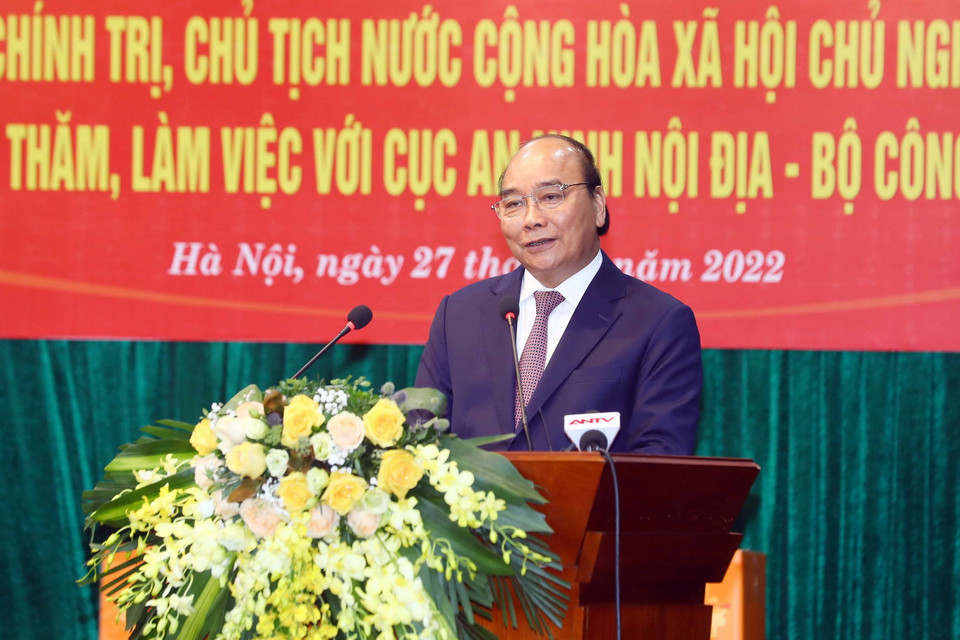  Chiều 27/4, Chủ tịch nước Nguyễn Xuân Phúc phát biểu chỉ đạo. (Ảnh: Phạm Kiên/TTXVN)