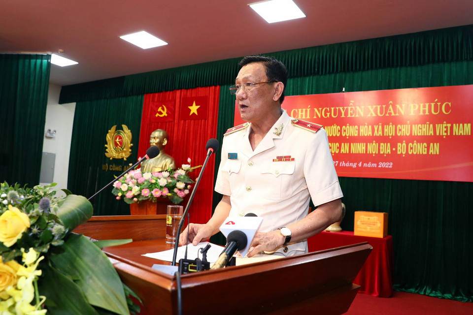  Thiếu tướng Phạm Ngọc Việt, Cục trưởng Cục An ninh nội địa, Bộ Công an phát biểu. (Ảnh: Phạm Kiên/TTXVN)