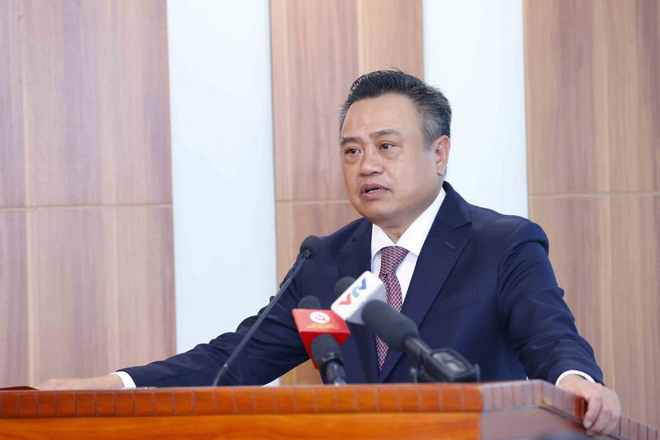 Ông Trần Sỹ Thanh, Ủy viên Trung ương Đảng, nguyên Bí thư Ban cán sự Đảng, nguyên Tổng Kiểm toán Nhà nước, Phó Bí thư Thành ủy Hà Nội, Chủ tịch UBND TP Hà Nội phát biểu. (Ảnh: Doãn Tấn/TTXVN)