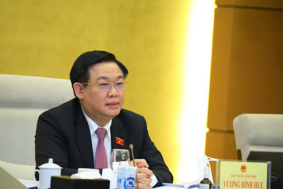 Chiều 9/3, Chủ tịch Quốc hội Vương Đình Huệ phát biểu chỉ đạo tại buổi làm việc với TP Hồ Chí Minh, Ninh Thuận và Đồng Nai về công tác quy hoạch. (Ảnh: Văn Điệp/TTXVN)