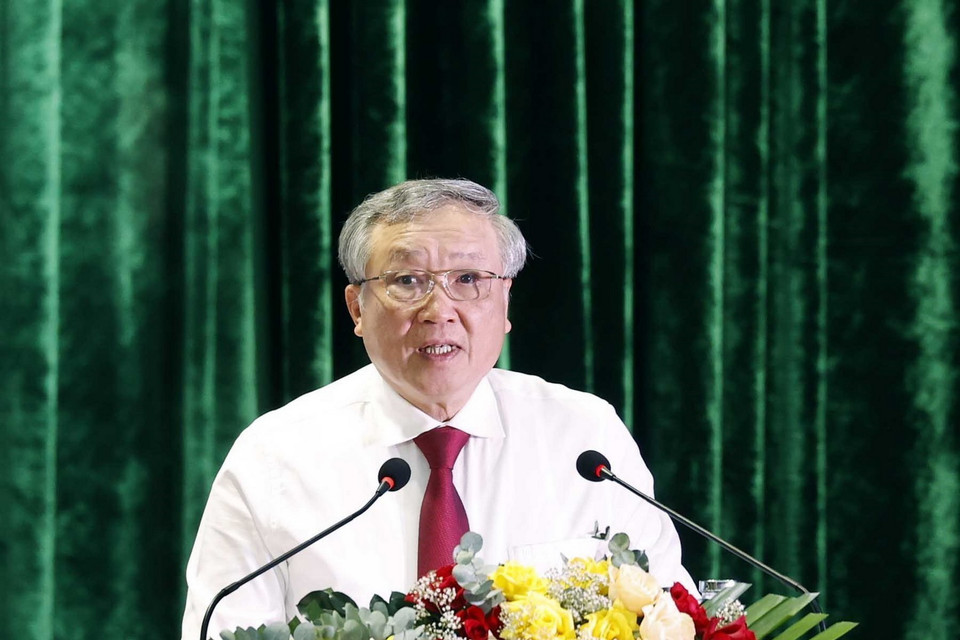 Phó Giáo sư-Tiến sỹ Nguyễn Hòa Bình, Ủy viên Bộ Chính trị, Bí thư Trung ương Đảng, Chánh án Tòa án Nhân dân Tối cao phát biểu. (Ảnh: Thống Nhất/TTXVN)