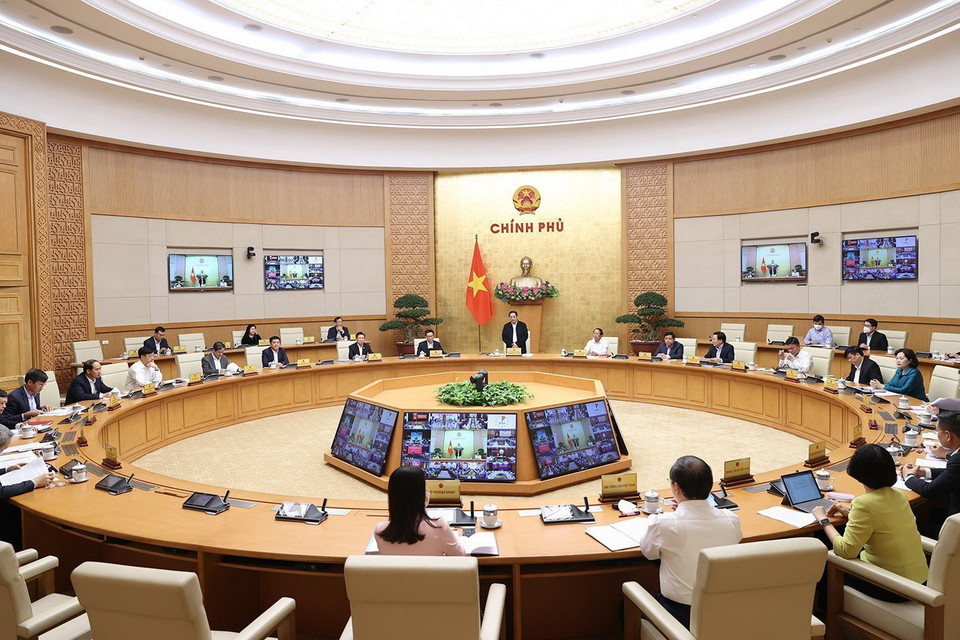  Quang cảnh hội nghị tại điểm cầu Chính phủ. (Ảnh: Dương Giang/TTXVN)