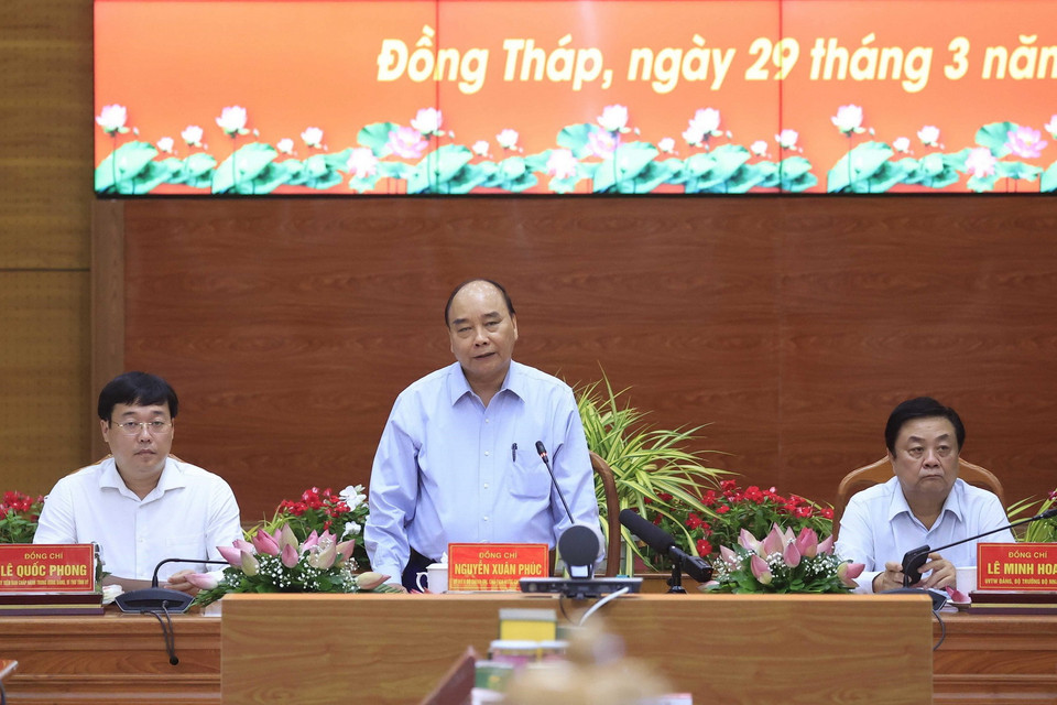 Chủ tịch nước Nguyễn Xuân Phúc phát biểu tại buổi làm việc. (Ảnh: Thống Nhất/TTXVN)