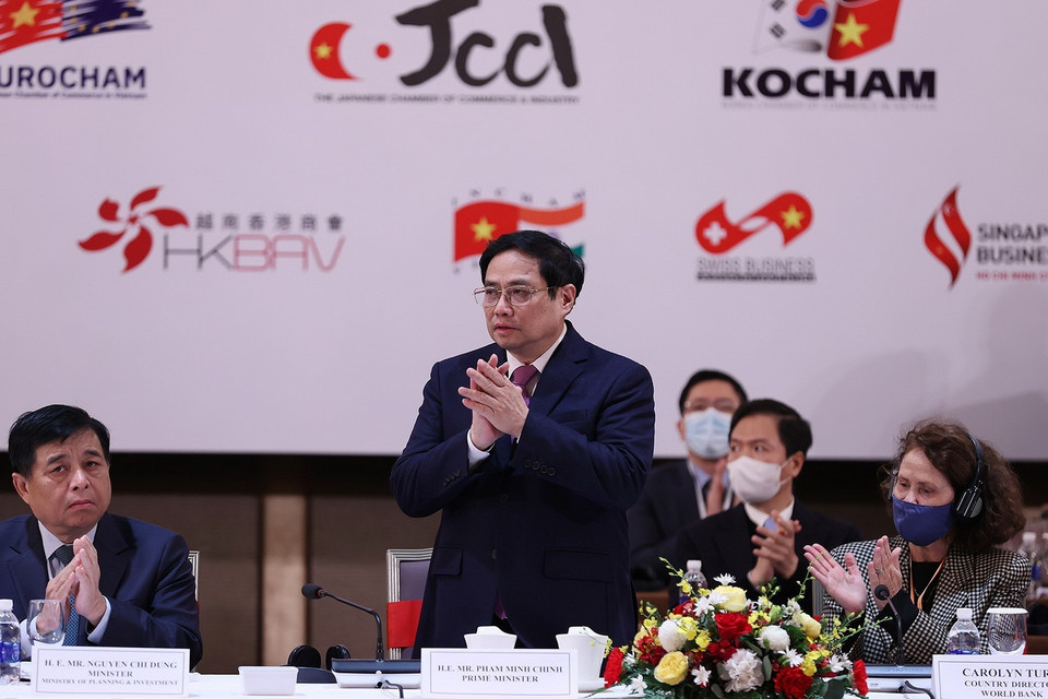  Phiên cấp cao Diễn đàn doanh nghiệp Việt Nam thường niên (VBF) tập trung thảo luận 3 chủ đề chính. (Ảnh: Dương Giang/TTXVN)