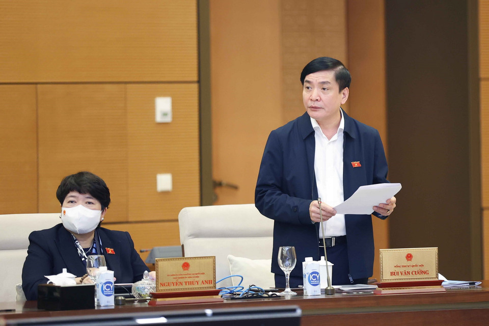 Tổng thư ký Quốc hội, Chủ nhiệm Văn phòng Quốc hội Bùi Văn Cường phát biểu. (Ảnh: Doãn Tấn/TTXVN)