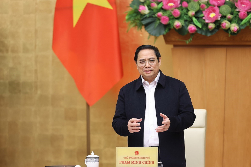  Thủ tướng Phạm Minh Chính phát biểu tại Hội nghị trực tuyến toàn quốc về tình hình kinh tế-xã hội. (Ảnh: Dương Giang/TTXVN)