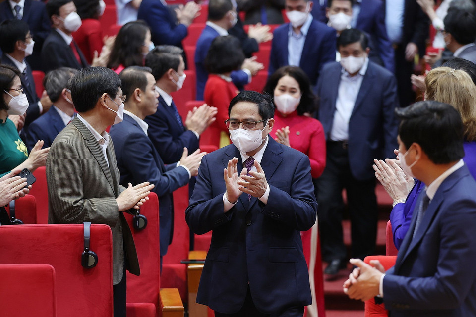 Thủ tướng Phạm Minh Chính đến dự hội nghị. (Ảnh: Dương Giang/TTXVN)