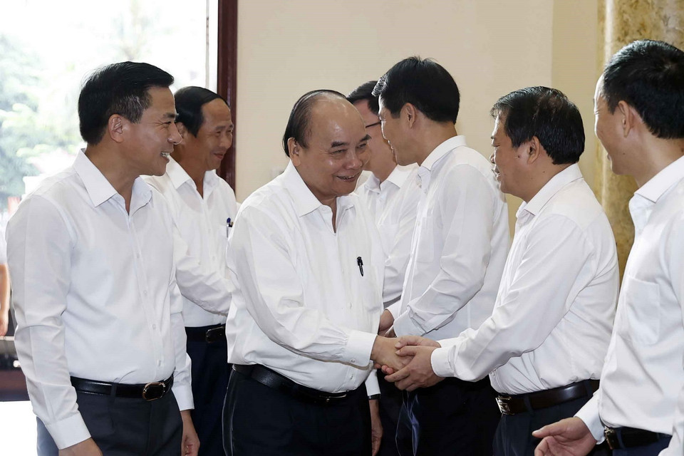 Sáng 29/8, Chủ tịch nước Nguyễn Xuân Phúc và các đại biểu dự buổi làm việc Ban Thường vụ Tỉnh ủy Thanh Hóa. (Ảnh: Thống Nhất/TTXVN)