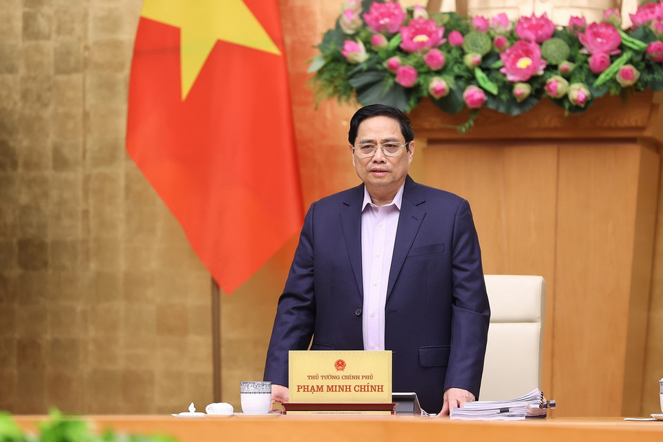  Thủ tướng Phạm Minh Chính chủ trì phiên họp Chính phủ chuyên đề xây dựng pháp luật tháng Hai. (Ảnh: Dương Giang/TTXVN)