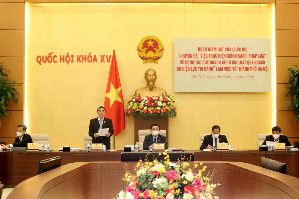  Sáng 9/3, Phó Chủ tịch Quốc hội Nguyễn Đức Hải phát biểu tại buổi làm việc với Ủy ban Nhân dân thành phố Hà Nội về công tác quy hoạch. (Ảnh: An Đăng/TTXVN)