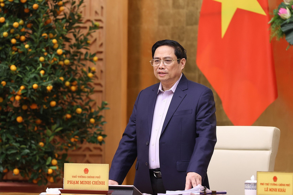  Thủ tướng Phạm Minh Chính chủ trì phiên họp Chính phủ chuyên đề xây dựng pháp luật. (Ảnh: Dương Giang/TTXVN)