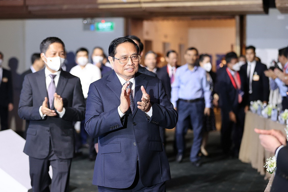 Thủ tướng Phạm Minh Chính đến dự Diễn đàn Kinh tế Việt Nam lần thứ tư-năm 2022, tại TP.HCM. (Ảnh: Dương Giang/TTXVN)