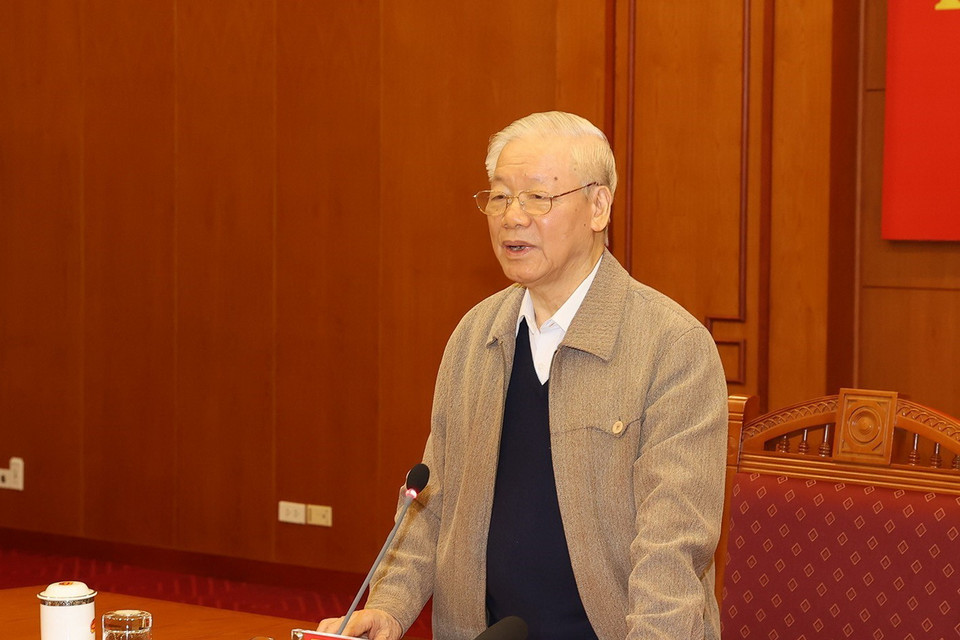 Sáng 20/1, tại Trụ sở Trung ương Đảng, Tổng Bí thư Nguyễn Phú Trọng, Trưởng Ban Chỉ đạo chủ trì Phiên họp thứ 21 Ban Chỉ đạo Trung ương về phòng, chống tham nhũng, tiêu cực. . (Ảnh: Trí Dũng/TTXVN)