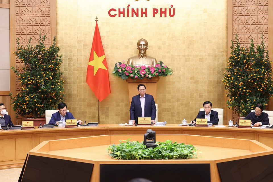  Thủ tướng Phạm Minh Chính và các Phó Thủ tướng tại phiên họp. (Ảnh: Dương Giang/TTXVN)