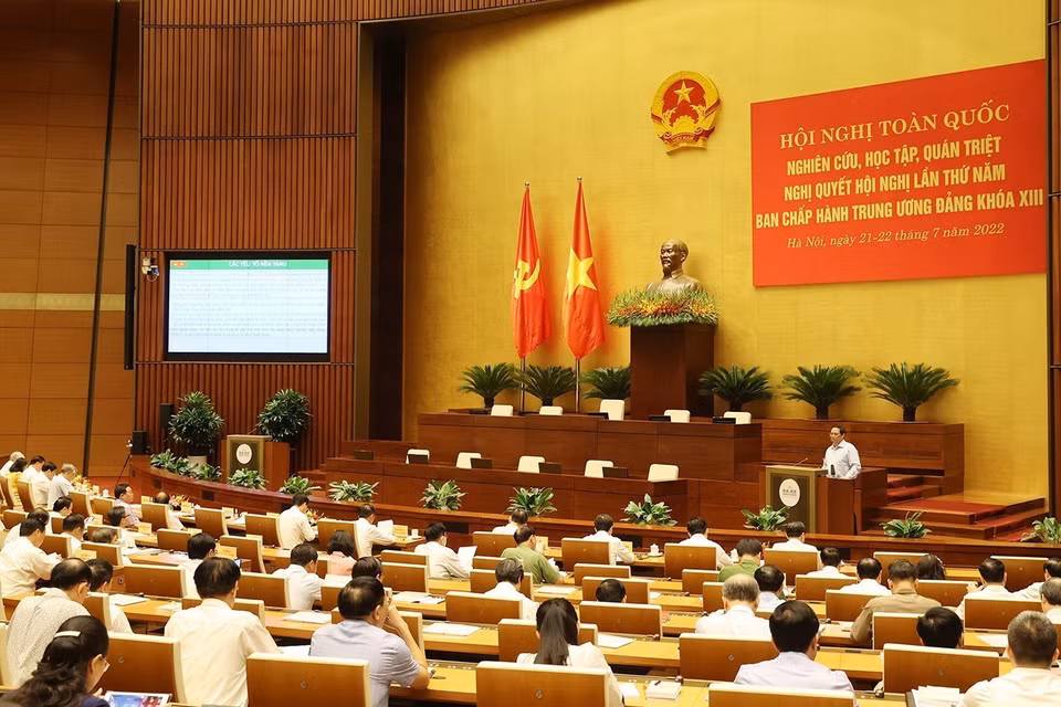 Thủ tướng Phạm Minh Chính phát biểu tại hội nghị. (Ảnh: Trí Dũng/TTXVN)