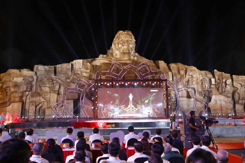 Điểm cầu truyền hình trực tiếp “Khúc tráng ca hòa bình” tại Quảng Nam. (Ảnh: Doãn Tấn/TTXVN)