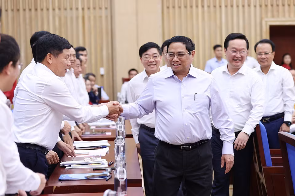 Thủ tướng dự buổi làm việc với lãnh đạo chủ chốt tỉnh Nghệ An. (Ảnh: Dương Giang/TTXVN)