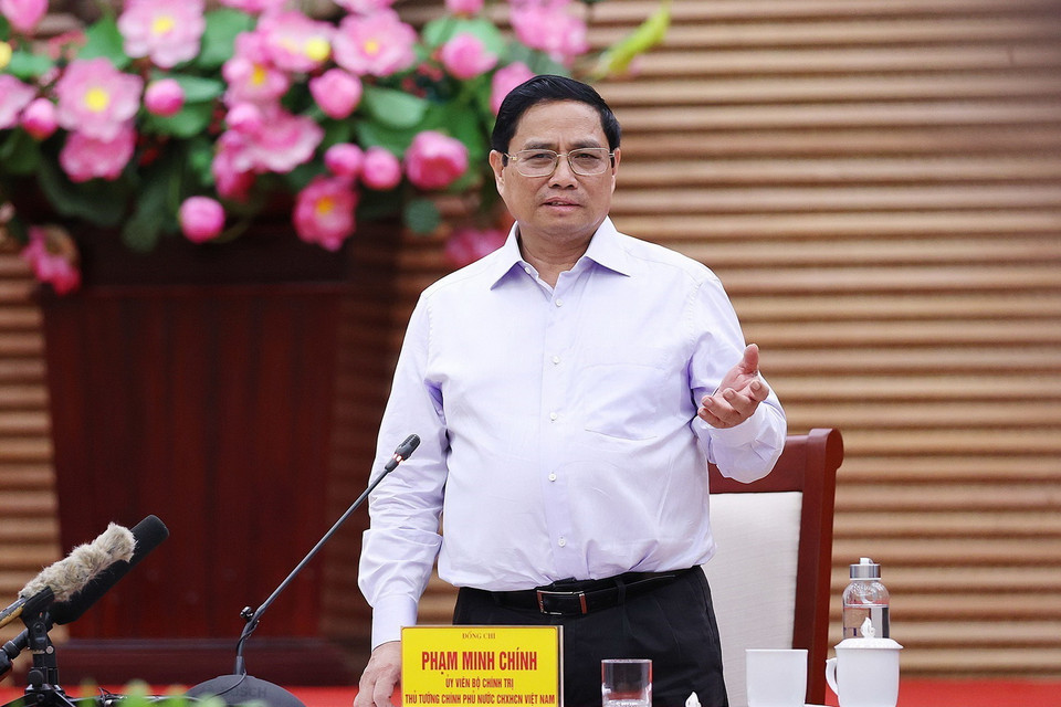Thủ tướng Phạm Minh Chính kết luận buổi làm việc với lãnh đạo chủ chốt tỉnh Nghệ An. (Ảnh: Dương Giang/TTXVN)