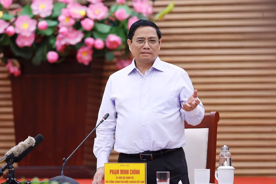 Thủ tướng Phạm Minh Chính kết luận buổi làm việc với lãnh đạo chủ chốt tỉnh Nghệ An. (Ảnh: Dương Giang/TTXVN)